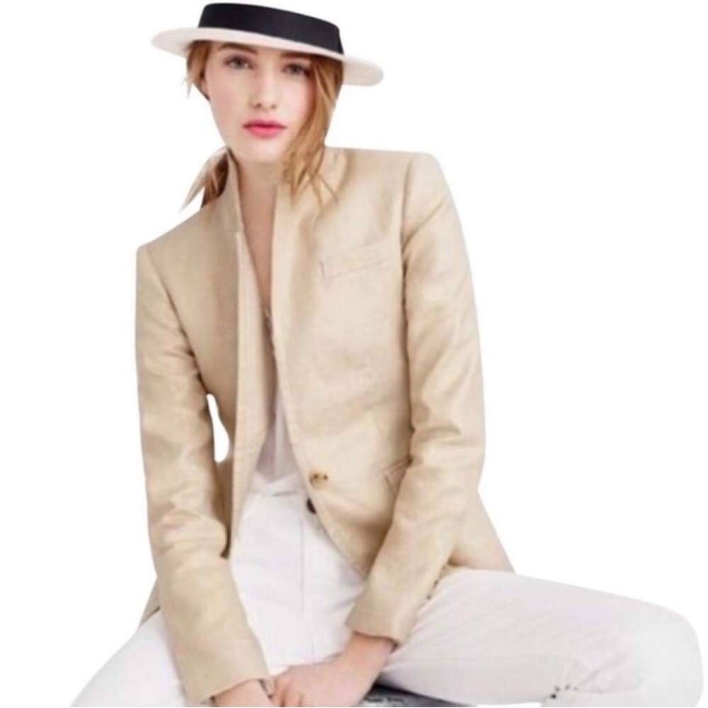 J. Crew Regent Metallic Gold Linen Cotton Blazer 4 Tall